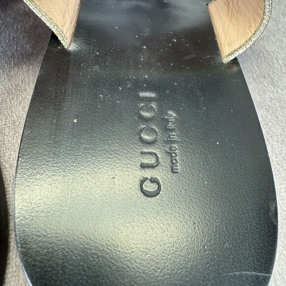 Gucci Crinkled Metallic Gg Marmont Leather Thongs 39.5 - Picture 10 of 13
